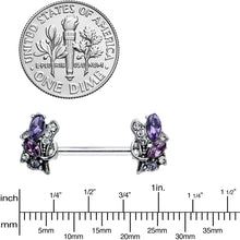 Load image into Gallery viewer, 14G 9/16 Purple Gem Abstract Elegance Barbell Nipple Ring Set
