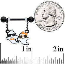 Load image into Gallery viewer, 14G 9/16 Black Date Night Ghosts Halloween Dangle Nipple Ring Set