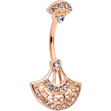 Load image into Gallery viewer, Clear Gem Rose Gold Tone Exotic Fan Double Mount Belly Ring