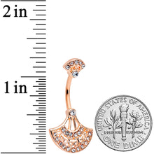 Load image into Gallery viewer, Clear Gem Rose Gold Tone Exotic Fan Double Mount Belly Ring