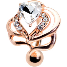 Load image into Gallery viewer, Clear Gem Rose Gold Tone Swirls Heart Top Mount Belly Ring