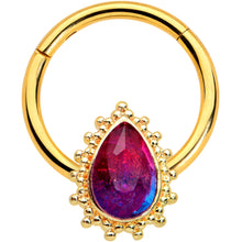 Load image into Gallery viewer, 16G 3/8 Purple Tourmaline Gold Tone Drop Hinged Segment Ring
