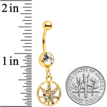 Load image into Gallery viewer, Clear Green Gem Gold Tone Circle Pot Leaf Dangle Belly Ring