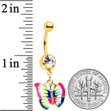 Load image into Gallery viewer, Clear Gem Gold Tone Bright Rainbow Butterfly Dangle Belly Ring