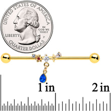 Load image into Gallery viewer, 14G Clear Blue Gem Gold Tone Drop Dangle Industrial Barbell 38mm
