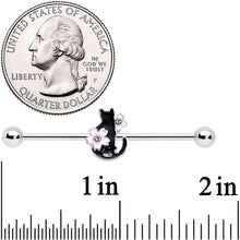 Load image into Gallery viewer, 14G Pink Gem Black Cat White Flower Industrial Barbell 38mm