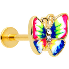 Load image into Gallery viewer, 16G 5/16 Clear Gem Gold Hue Bright Butterfly Labret Monroe Tragus