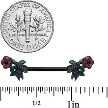 Load image into Gallery viewer, 14G 9/16 Black Skeleton Flower Halloween Barbell Nipple Ring Set