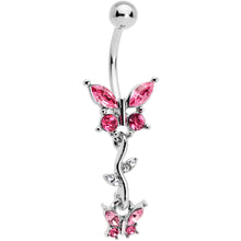 Load image into Gallery viewer, Clear Pink Gem Vine Butterfly Dangle Belly Ring
