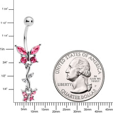Load image into Gallery viewer, Clear Pink Gem Vine Butterfly Dangle Belly Ring