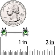 Load image into Gallery viewer, 14G 9/16 Green Black Gem Fancy Frogs Barbell Nipple Ring Set