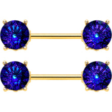 Load image into Gallery viewer, 14G 9/16 Blue Gem Gold Tone Simply Elegant Nipple Ring Set