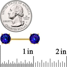 Load image into Gallery viewer, 14G 9/16 Blue Gem Gold Tone Simply Elegant Nipple Ring Set