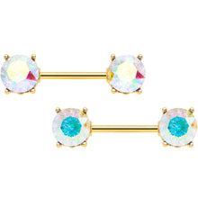 Load image into Gallery viewer, 14G 9/16 Clear Gem Gold Tone Simply Elegant Nipple Ring Set