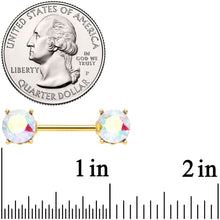 Load image into Gallery viewer, 14G 9/16 Clear Gem Gold Tone Simply Elegant Nipple Ring Set