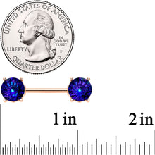 Load image into Gallery viewer, 14G 9/16 Blue Gem Rose Gold Tone Simply Elegant Nipple Ring Set