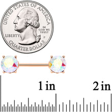 Load image into Gallery viewer, 14G 9/16 Clear Gem Rose Gold Tone Simply Elegant Nipple Ring Set