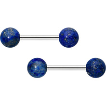 Load image into Gallery viewer, 14G 1/2 Elegant Blue Agate Barbell Nipple Ring Set