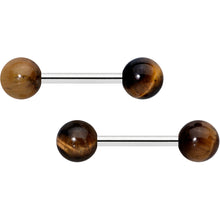 Load image into Gallery viewer, 14G 1/2 Elegant Brown Tiger Eye Barbell Nipple Ring Set