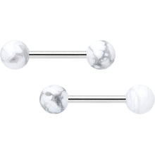 Load image into Gallery viewer, 14G 1/2 Elegant White Howlite Barbell Nipple Ring Set