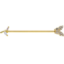 Load image into Gallery viewer, 14G Clear CZ Gem Gold Tone Glam Butterfly Industrial Barbell 38mm