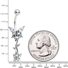 Load image into Gallery viewer, Clear Gem Vine Butterfly Dangle Belly Ring
