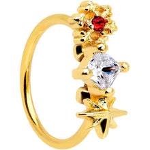 Load image into Gallery viewer, 20G 5/16 Clear Red Gem Gold Tone Star Snowflake Nose Hoop