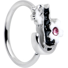 Load image into Gallery viewer, 20G 5/16 Pink Gem Black Cat White Flowers Nose Hoop