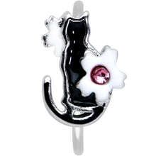 Load image into Gallery viewer, 20G 5/16 Pink Gem Black Cat White Flowers Nose Hoop