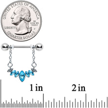 Load image into Gallery viewer, 14G 9/16 Blue Gem Crowning Glory Chain Dangle Nipple Ring Set