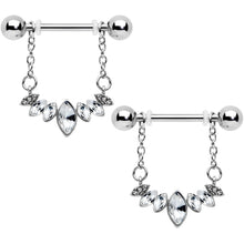 Load image into Gallery viewer, 14G 9/16 Clear Gem Crowning Glory Chain Dangle Nipple Ring Set