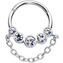 Load image into Gallery viewer, 16G 3/8 Clear Gem Trio Chain Dangle Hinged Segment Ring