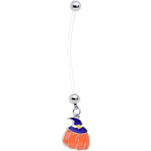 Load image into Gallery viewer, Clear Bioplast Witch Hat Pumpkin Halloween Dangle Pregnancy Belly Ring