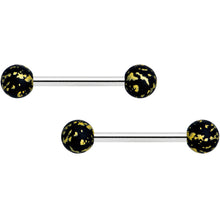 Load image into Gallery viewer, 14G 9/16 Matte Black Splatter Barbell Nipple Ring Set