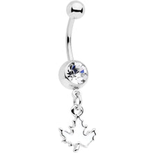 Load image into Gallery viewer, Clear Gem Autumn White Maple Leaf Dangle Belly Ring