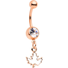 Load image into Gallery viewer, Clear Gem Rose Gold Tone Autumn White Maple Leaf Dangle Belly Ring