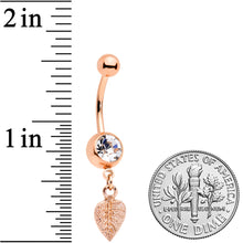 Load image into Gallery viewer, Clear Gem Rose Gold Tone Autumn Textured Leaf Dangle Belly Ring