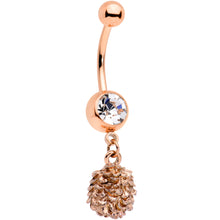 Load image into Gallery viewer, Clear Gem Rose Gold Tone Autumn Pine Cone Dangle Belly Ring