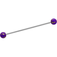 Load image into Gallery viewer, 14G Matte Purple Splatter Pattern Ends Industrial Barbell 38mm