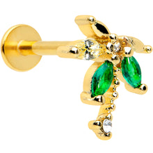 Load image into Gallery viewer, 16G 5/16 Green Gem Gold Tone Palm Tree Labret Monroe Tragus