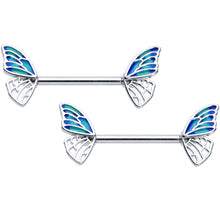 Load image into Gallery viewer, 14G 9/16 Simple Blue Wing Butterfly Barbell Nipple Ring Set
