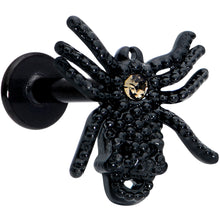 Load image into Gallery viewer, 16G 5/16 Yellow Gem Black Spider Halloween Labret Monroe Tragus