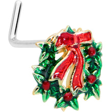 Load image into Gallery viewer, 20G 7mm Festive Bow Wreath Christmas L Shape Nose Ring