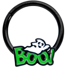 Load image into Gallery viewer, 16G 3/8 Black Green Boo Ghost Halloween Hinged Segment Ring