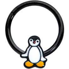 Load image into Gallery viewer, 16G 3/8 Black Baby Penguin Hinged Circular Ring