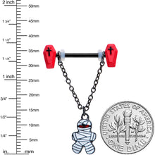 Load image into Gallery viewer, 14G 9/16 Mummy Red Coffin Halloween Chain Dangle Nipple Ring Set