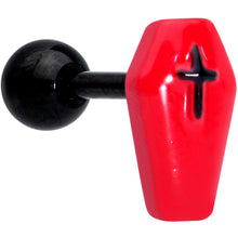 Load image into Gallery viewer, 16G 1/4 Black Red Coffin Halloween Cartilage Tragus Earring