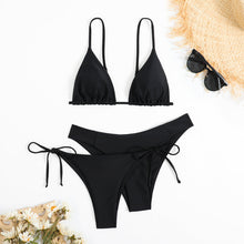 Load image into Gallery viewer, Essential Edge 3-Piece Bikini Set for Women – Solid Color High-Cut Triangle Top Two-Style Bottoms with Side Lace-Up Design & Quick-Drying Comfort – Versatile Women's Swimwear for Summer Pool Beach & Travel