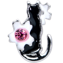 Load image into Gallery viewer, 16G 1/4 Pink Gem Black Cat White Flowers Cartilage Tragus Earring