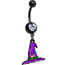 Load image into Gallery viewer, Clear Gem Black Witches Purple Hat Halloween Dangle Belly Ring